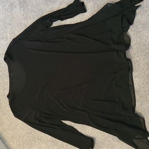 Black Flowy Blouse Simple Sheer Detail at the bottom